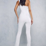 Misspap White Lace Up One Shoulder Jumpsuit