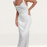 MissPap White Morgan Premium Cowl Draped Maxi Dress product image