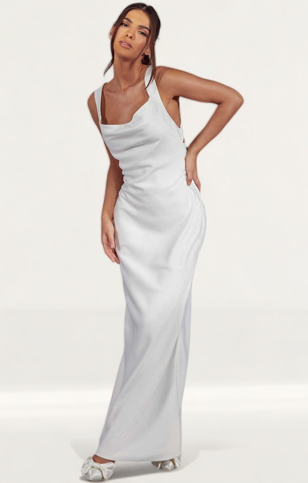 MissPap White Morgan Premium Cowl Draped Maxi Dress product image