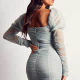 MissPap Mesh Ruched Puff Sleeve Mini Dress product image