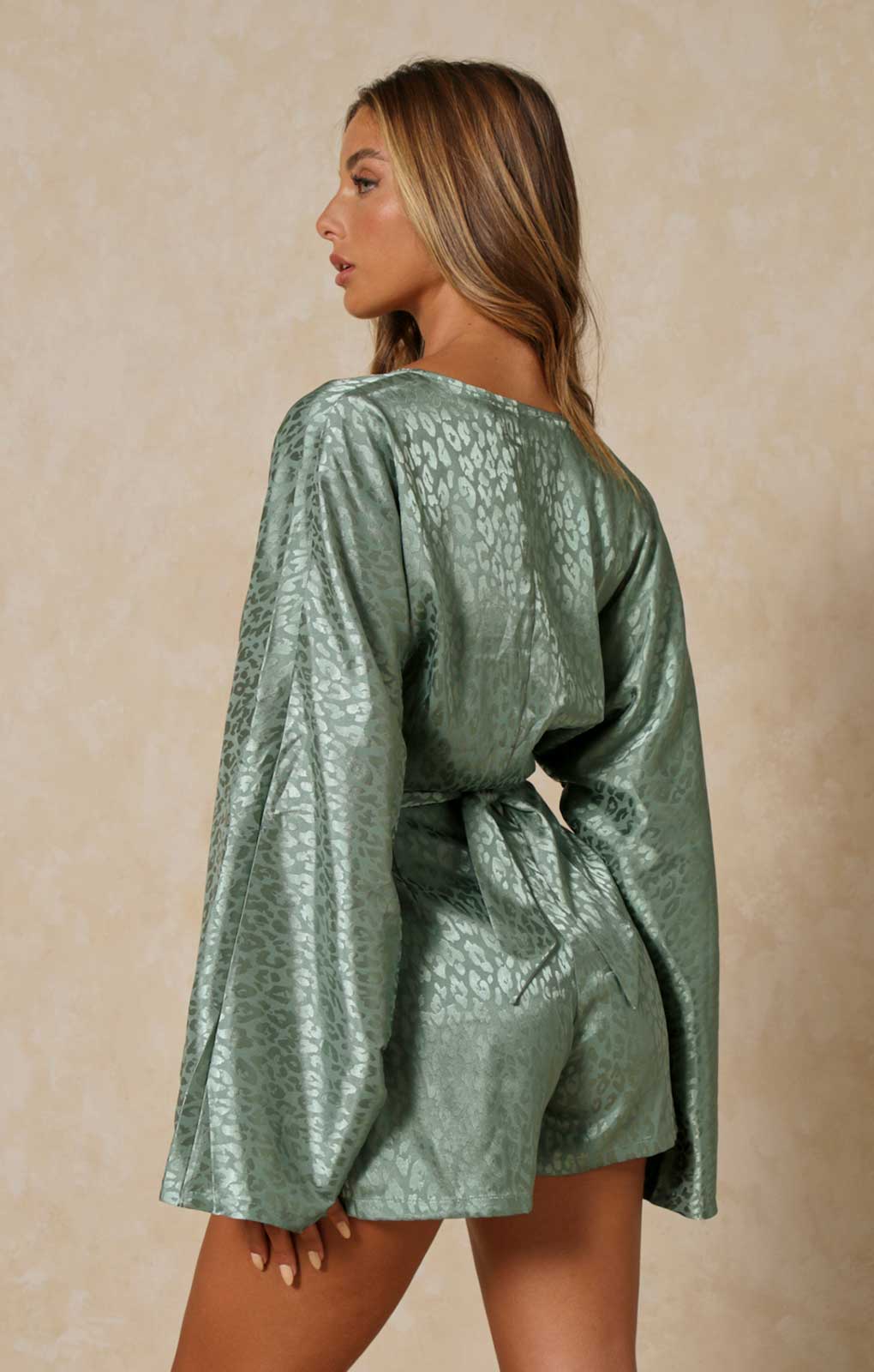 Misspap Satin Jacquard Kimono Playsuit