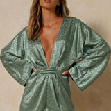 Misspap Satin Jacquard Kimono Playsuit