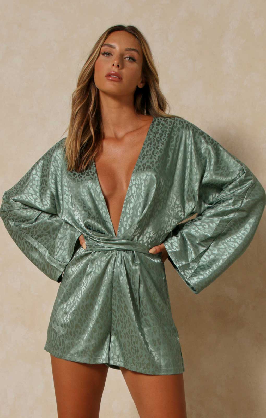 Misspap Satin Jacquard Kimono Playsuit