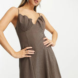 Na-Kd X Mimi Ar Mini Dress In Brown Glitter