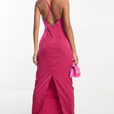 Naanaa Cowl Neck Satin Maxi Dress In Jewel Pink
