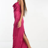 Naanaa Cowl Neck Satin Maxi Dress In Jewel Pink