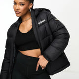 Napapijri Box Mid Length Water-Repellent Hooded Puffer Jacket In Black
