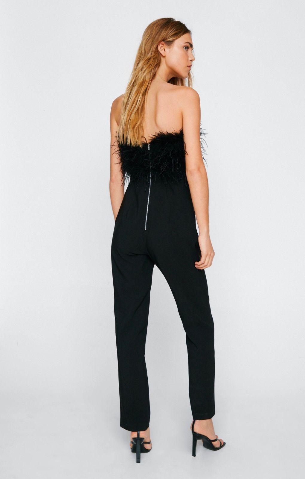 Nasty Gal Black Feather Bandeau Jumpsuit
