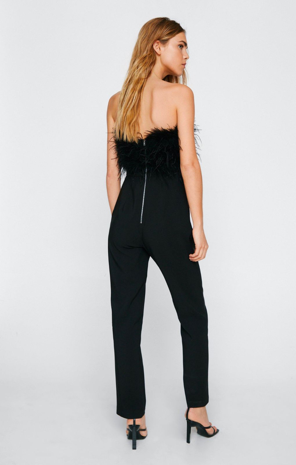 Nasty Gal Black Feather Bandeau Jumpsuit product image