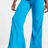 Native Youth High Waist Flare Trousers In Pop Blue Velvet