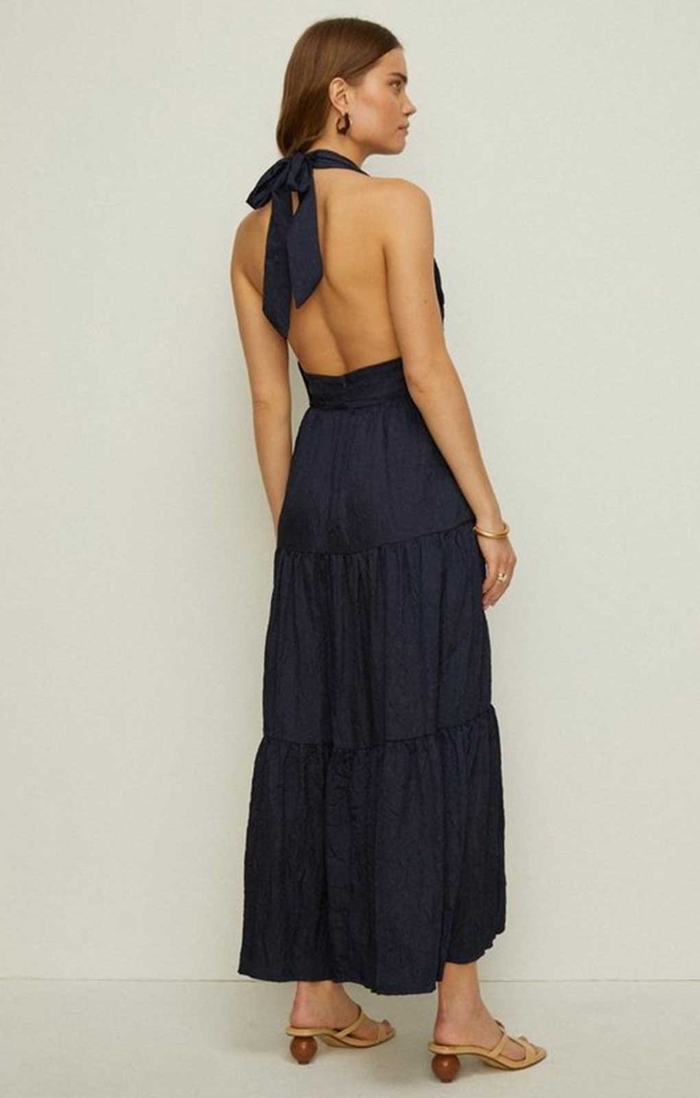 Oasis Navy Cross Neck Halter Tiered Maxi Dress product image