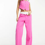 Neon & Nylon Contrast Folded Waistband Tailored Trousers In Bright Pink