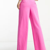 Neon & Nylon Contrast Folded Waistband Tailored Trousers In Bright Pink