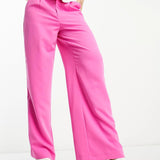Neon & Nylon Contrast Folded Waistband Tailored Trousers In Bright Pink