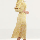 Never Fully Dressed Gold Ditsy Print Midi Dress