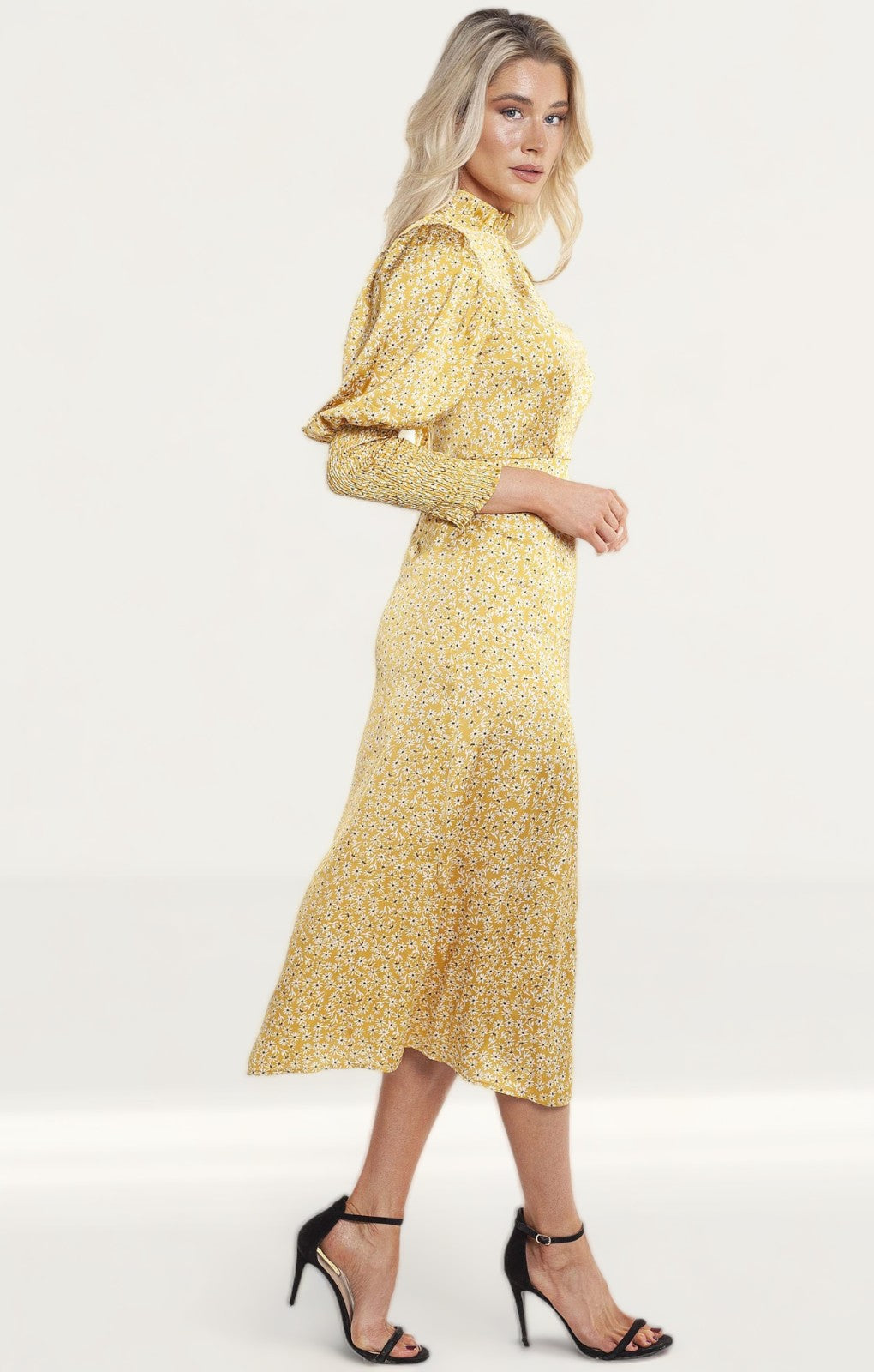 Never Fully Dressed Gold Ditsy Print Midi Dress
