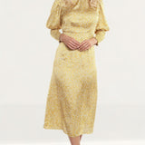 Never Fully Dressed Gold Ditsy Print Midi Dress