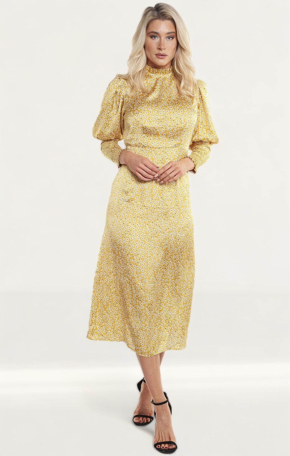 Never Fully Dressed Gold Ditsy Print Midi Dress