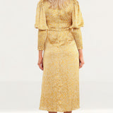 Never Fully Dressed Gold Ditsy Print Midi Dress