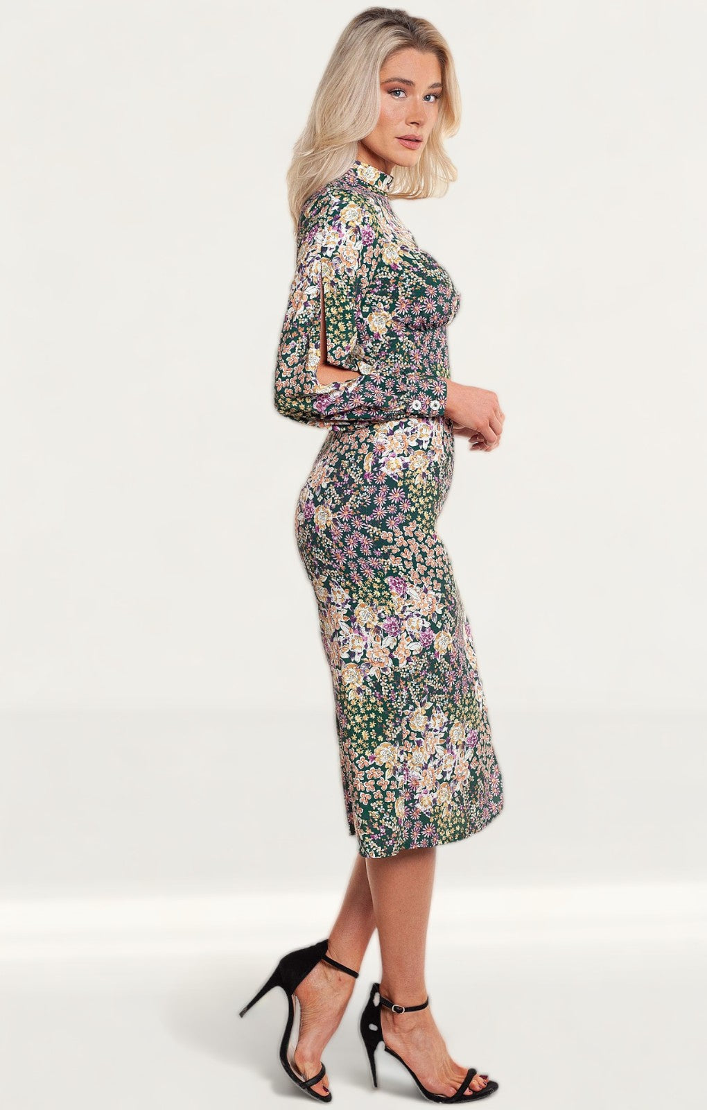 Never Fully Dressed Green Floral High Neck Midi Dress