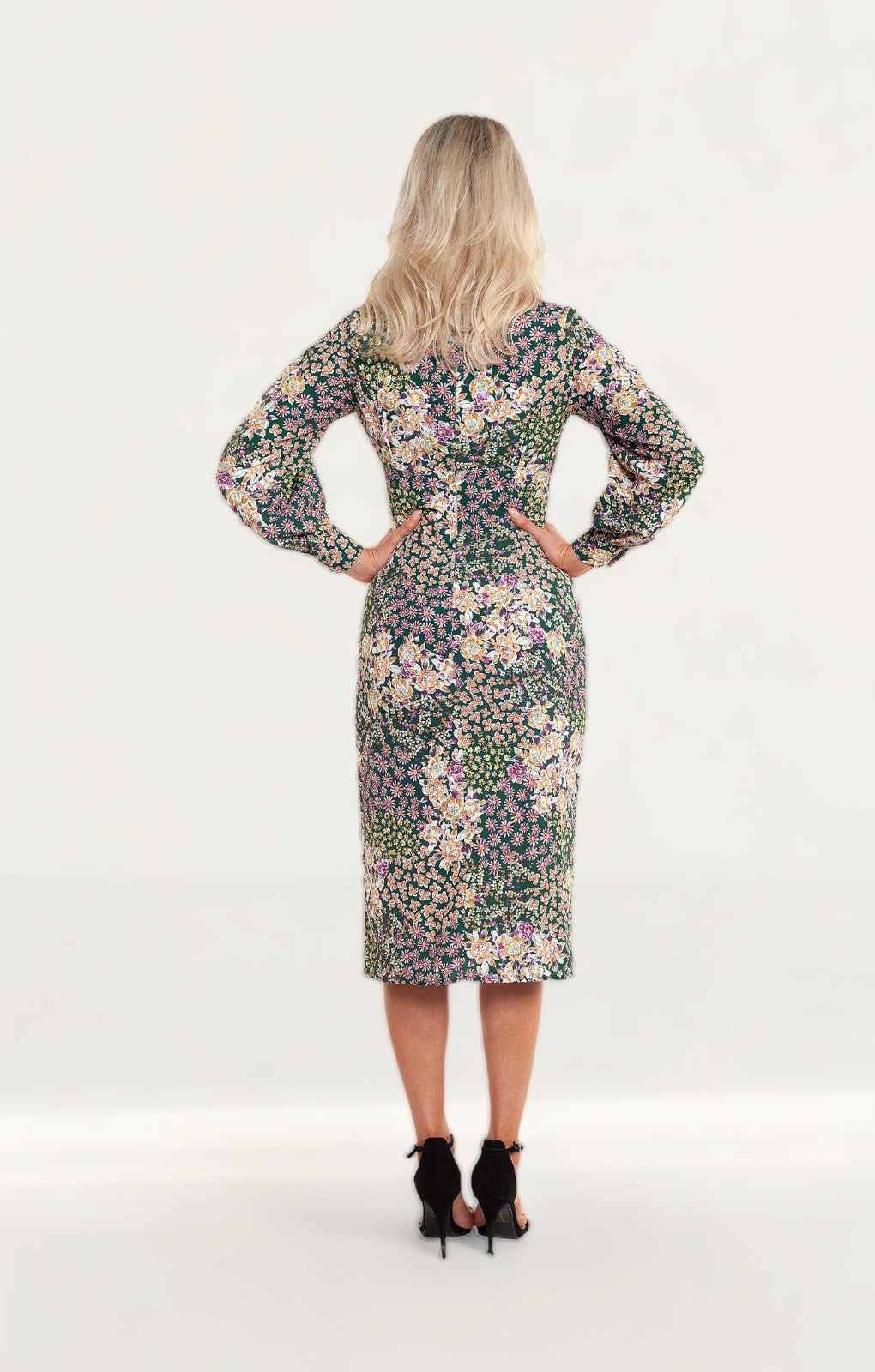 Never Fully Dressed Green Floral High Neck Midi Dress