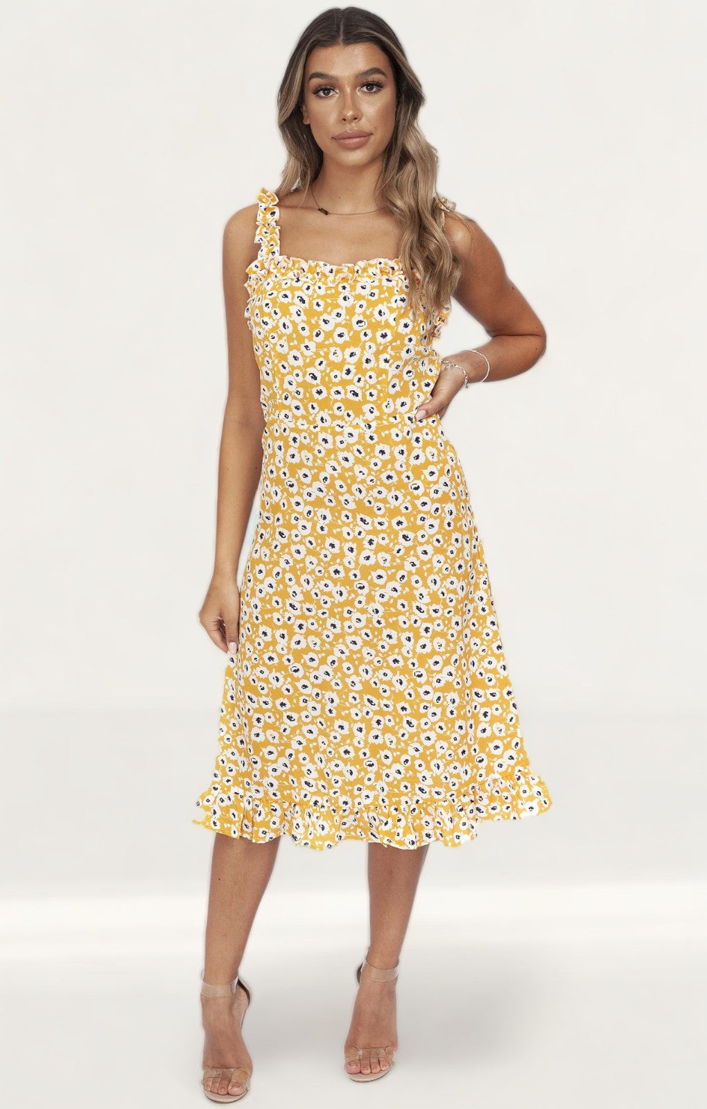 Never Fully Dressed Yellow Midi Dress With Frill Detail product image