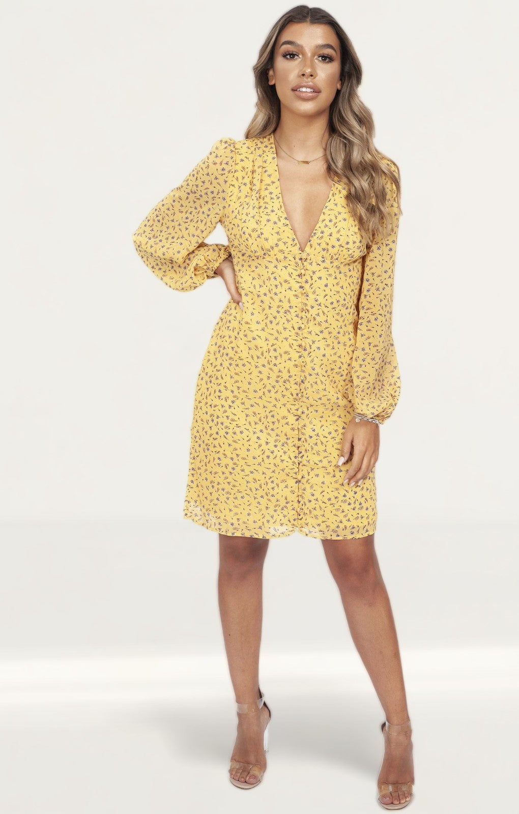 Never Fully Dressed Yellow Floral Print Mini Dress product image
