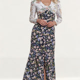 Never Fully Dressed Contrast Floral Button Detail Dress