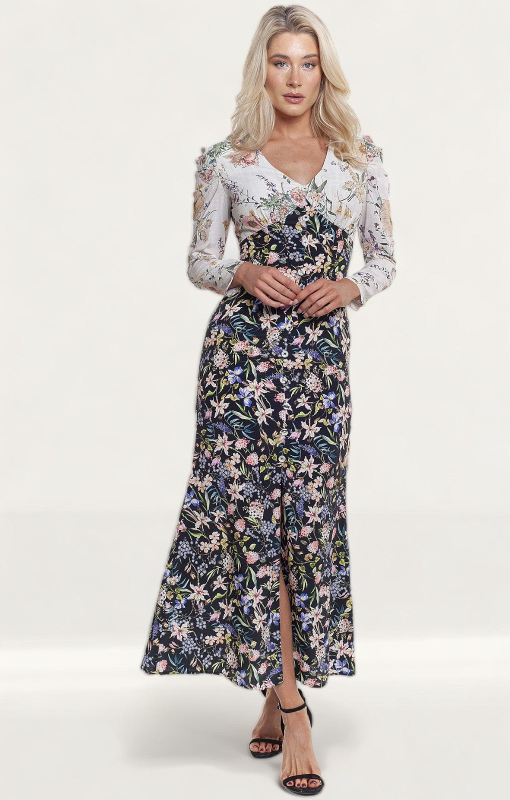 Never Fully Dressed Contrast Floral Button Detail Dress