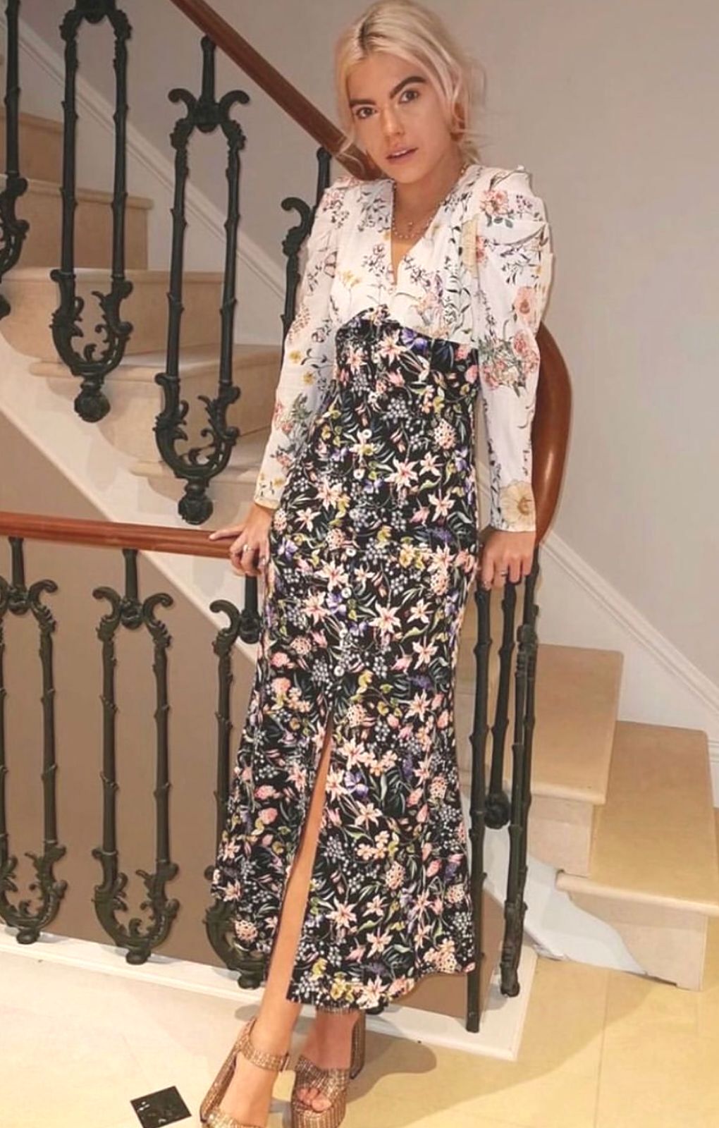 Never Fully Dressed Contrast Floral Button Detail Dress