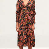 Nobody's Child Black and Orange Floral Cara Midi Dress product image