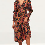 Nobody's Child Black and Orange Floral Cara Midi Dress product image