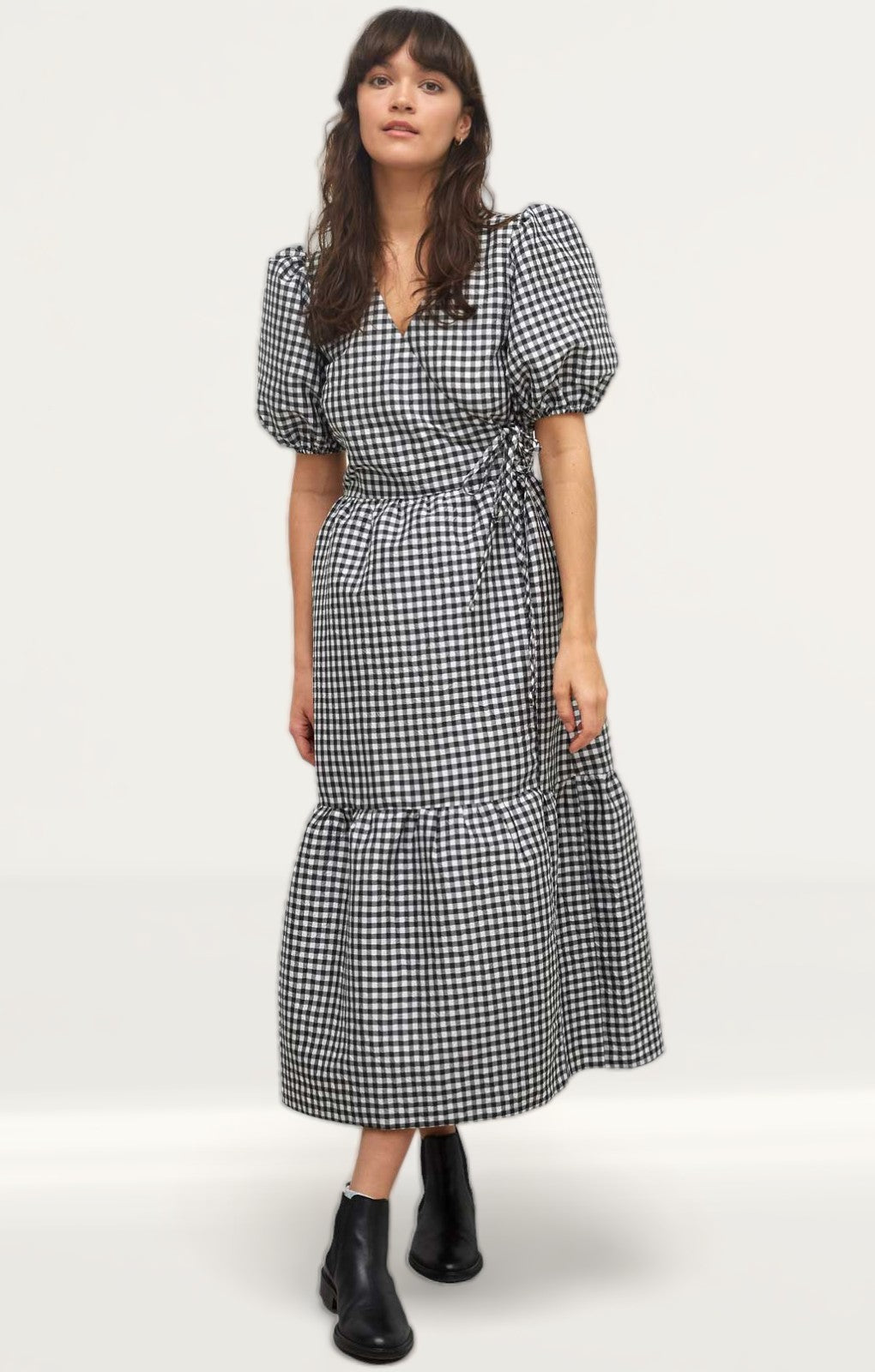 Nobody's Child Black and White Check Nina Wrap Midi Dress product image