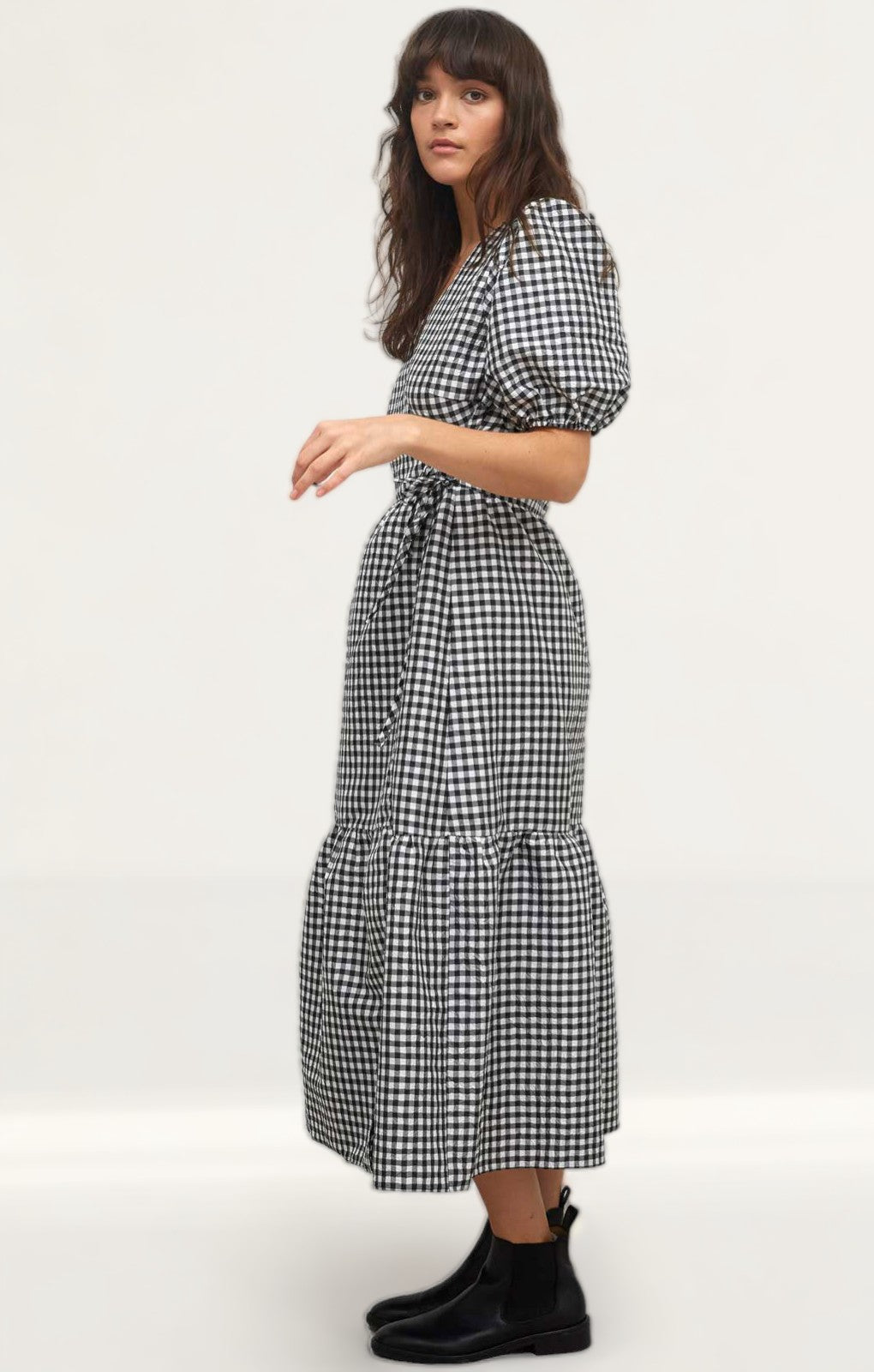 Nobody's Child Black and White Check Nina Wrap Midi Dress product image