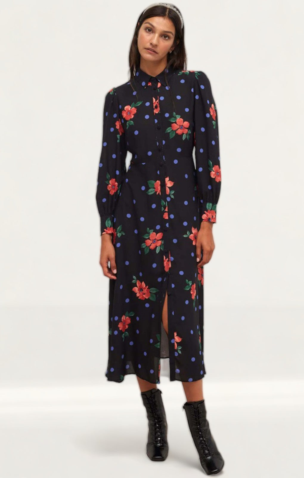 Nobody's Child Black Spot Floral Tessie Midi Dress product image