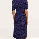 Nobody's Child Blue Leopard Evie Ruched Sleeve Midi Dress