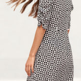 Nobody's Child Checkerboard Evie Ruched Sleeve Midi Dress