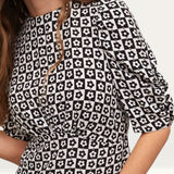 Nobody's Child Checkerboard Evie Ruched Sleeve Midi Dress