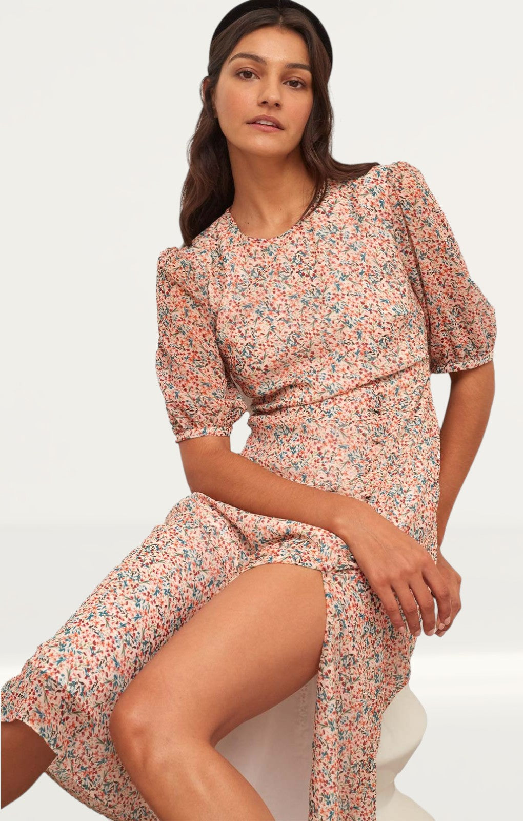 Nobody's Child Cream Multi Floral Ariana Midi Dress product image