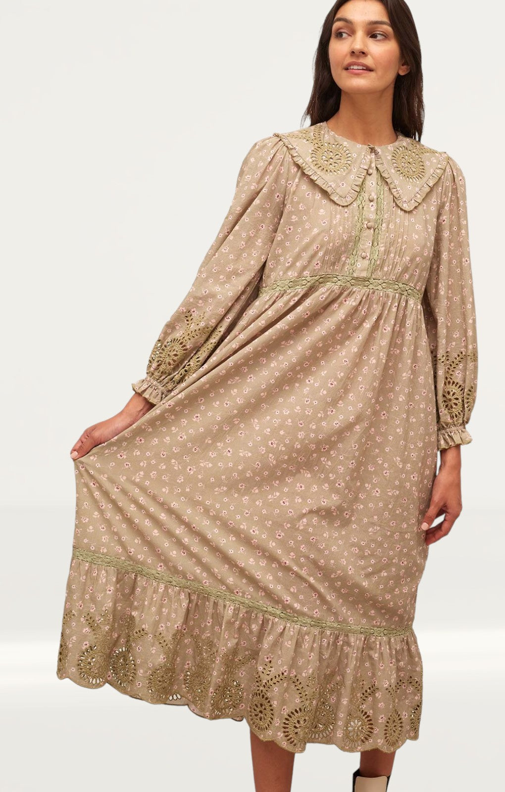Nobody's Child Green Floral Katie Smock Midi Dress