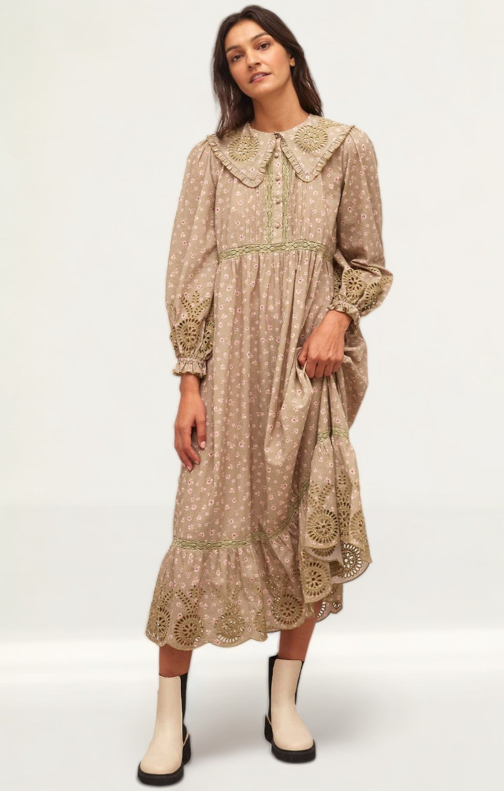 Nobody's Child Green Floral Katie Smock Midi Dress