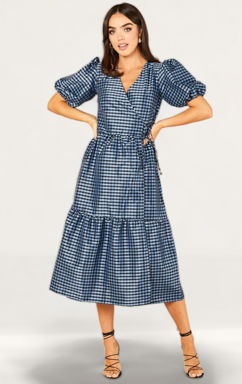 Nobody's Child Navy Check Nina Midi Dress