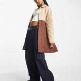 Noisy May Colour Block Quilted Coat In Beige & Brown – coats & jackets by Noisy May, available to rent from Hirestreet
