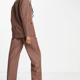 Noisy May Straight Trousers In Chocolate Pinstripe