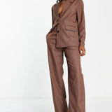 Noisy May Straight Trousers In Chocolate Pinstripe