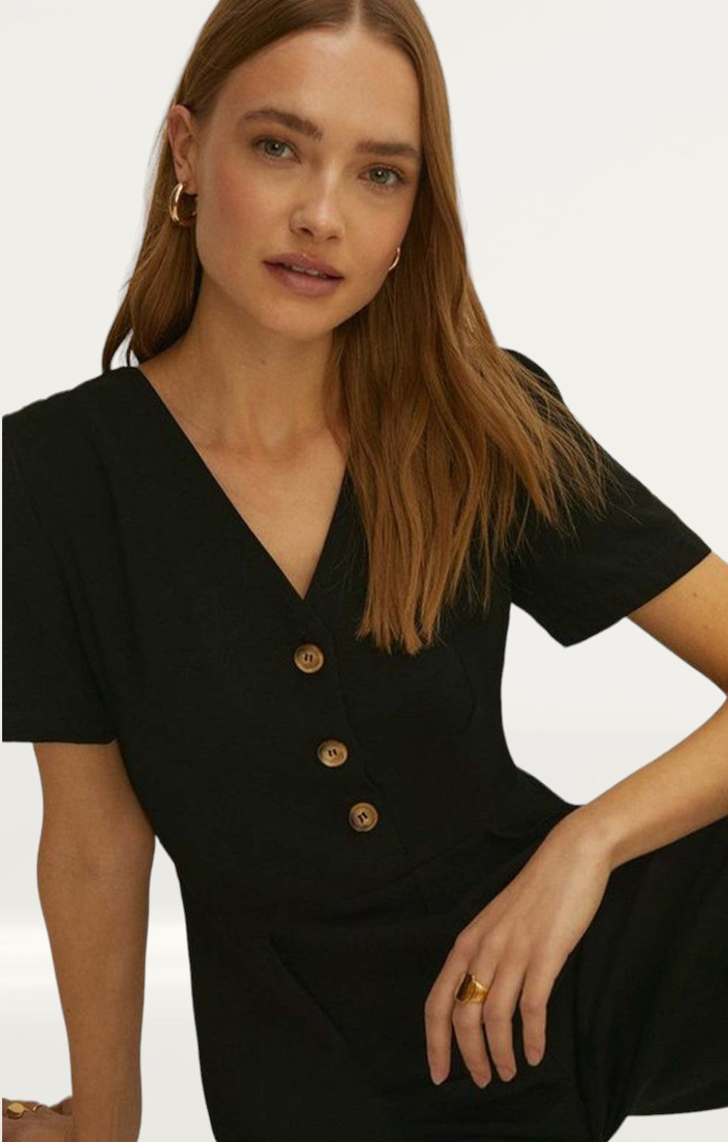 Oasis Button Through Linen Look Tailored Jumpsuit