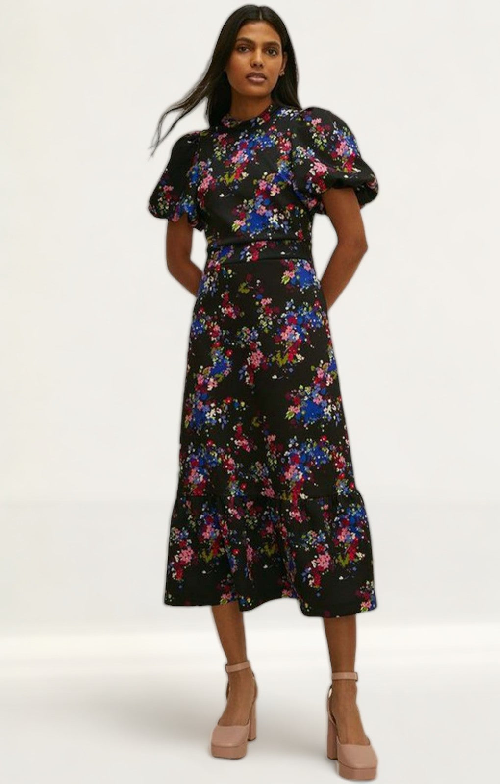 Oasis Ditsy Floral Tiered Scuba Midi Dress