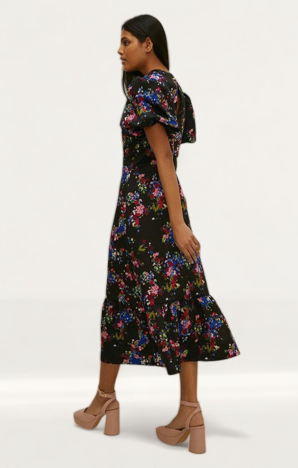 Oasis Ditsy Floral Tiered Scuba Midi Dress