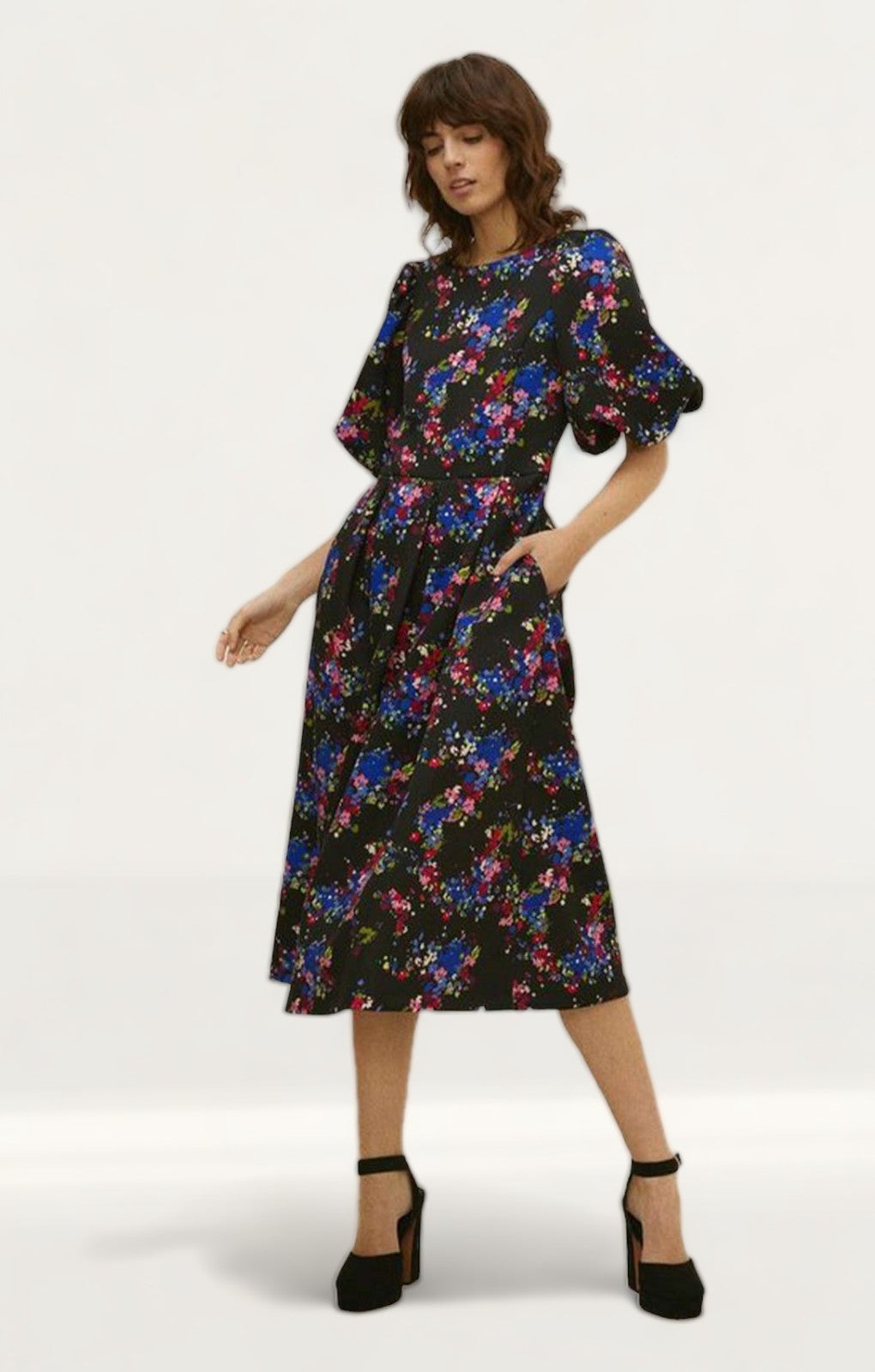 Oasis Ditsy Floral Tiered Scuba Midi Dress