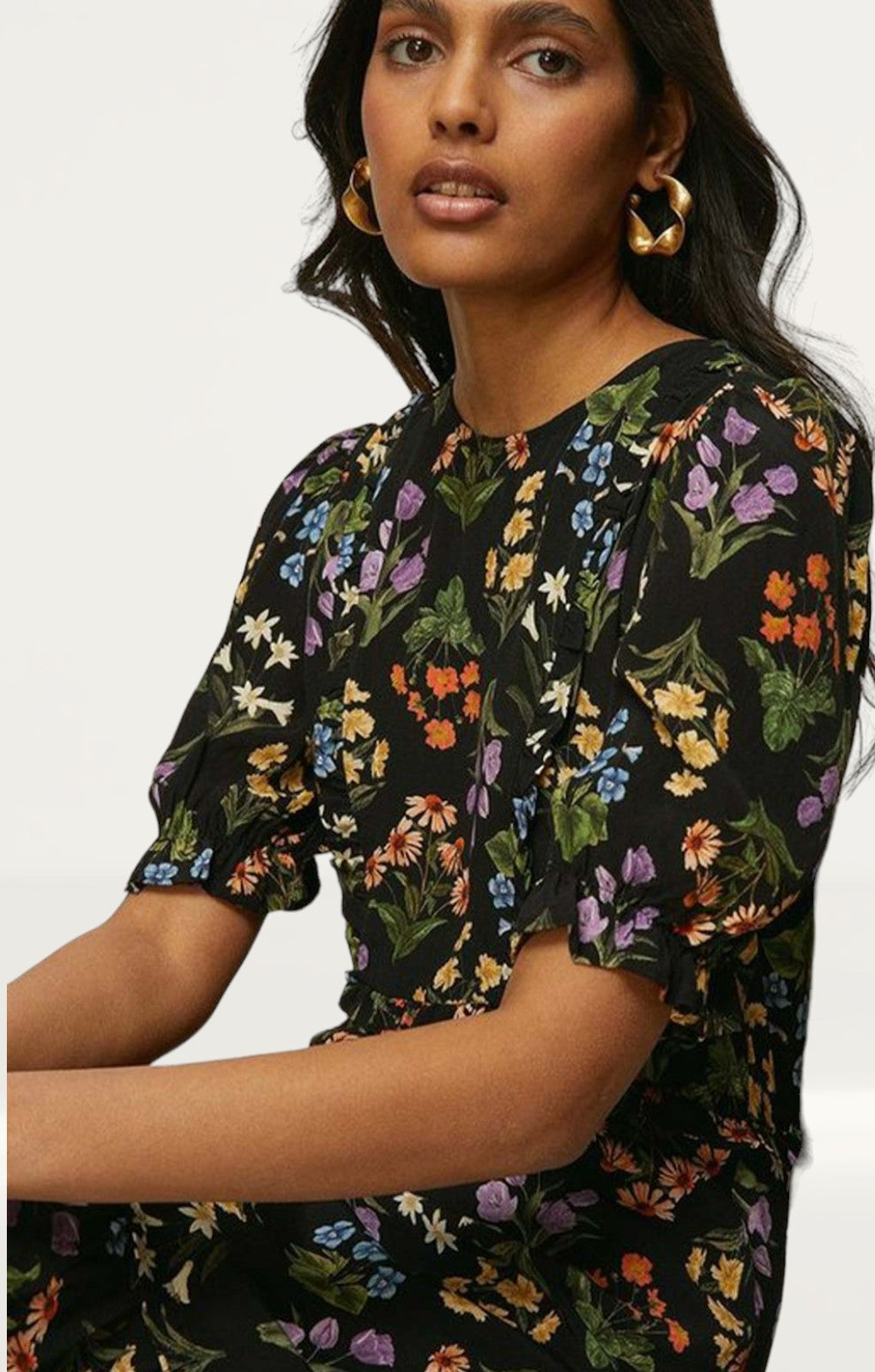 Oasis Frill Ruffle Bouquet Floral Midi Dress